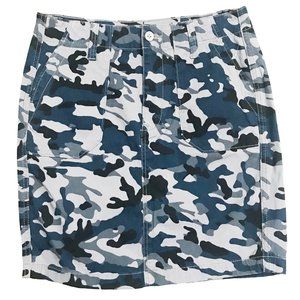 Blue Camouflage Curved Hem Denim Skirt NWOT Size 8